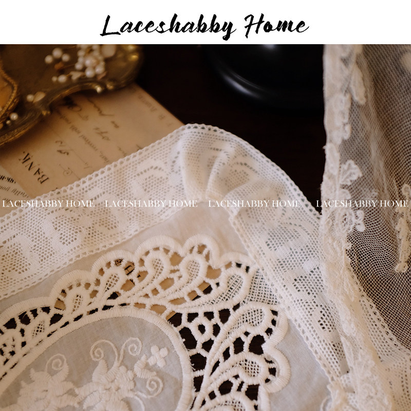 LACESHABBY 새로운 프랑스 복고풍 중공 자수 흰색 면화 레이스 식탁보 코스터 커버