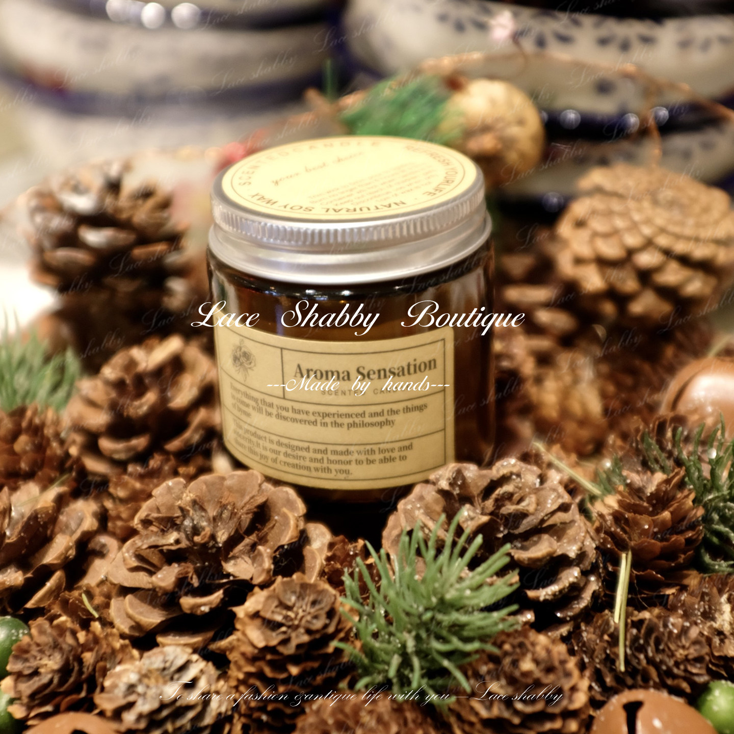 治愈系的家！LACESHABBY法式复古小棕瓶环保香薰蜡烛摆件,家居饰品,香薰摆件,淘宝优惠券,粉丝福利购,淘宝优惠卷