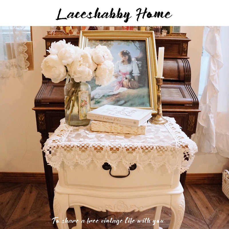 LACESHABBY 원래 새로운 프랑스어 복고풍 작은 신선한 중공 수 놓은 레이스 커버 침대 옆 테이블 식탁보