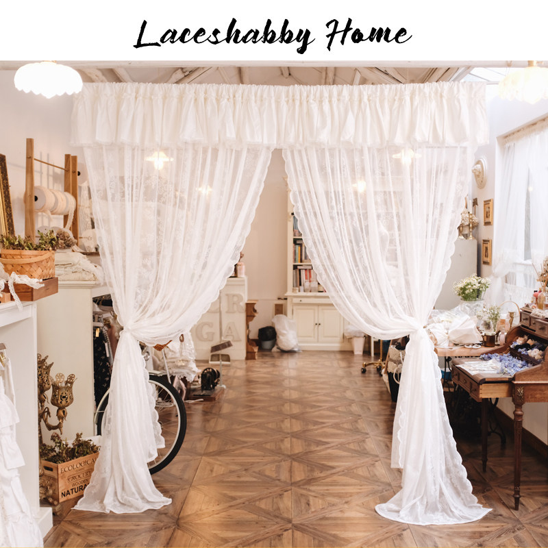LACESHABBY新款定制北欧复古碎花蕾丝荷叶边小清新窗帘白色窗纱帘