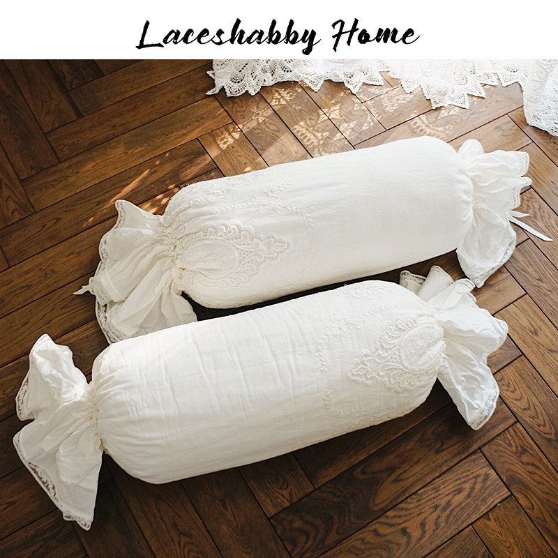 LACESHABBY新款马德拉刺绣蕾丝白色棉质布艺靠垫靠枕白色糖果枕