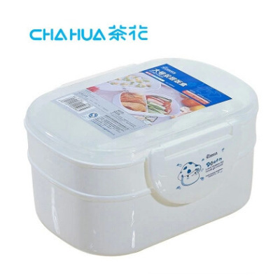 茶花 便当盒 大号双层饭盒 可微波加热 分格型 带勺2734