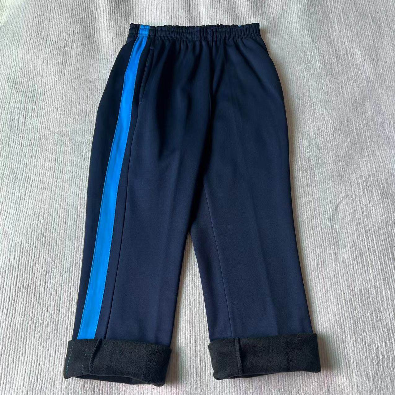 加绒冬季校服裤子宽蓝一条杠直筒加厚保暖男女中小学生运动校服裤