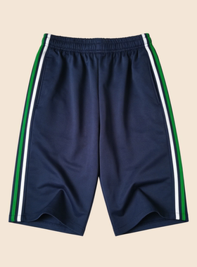 薄款夏季校服短裤白草绿两条杠中小学生藏蓝色校服裤透气运动短裤