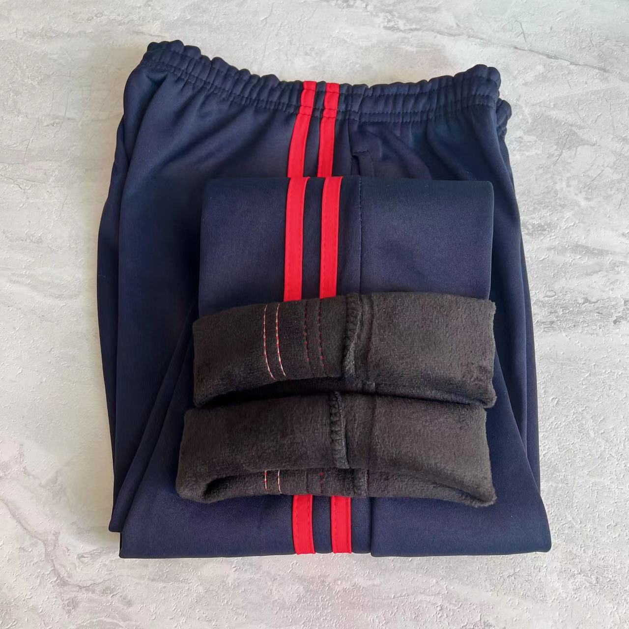 校服裤子两条杠双红条中小学生秋冬季加绒保暖校裤藏蓝黑色运动裤