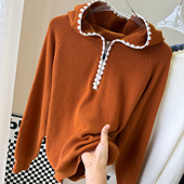 上衣女卫衣长袖 半开领拉链连帽女秋冬厚款 宽松毛衣显瘦套头针织衫