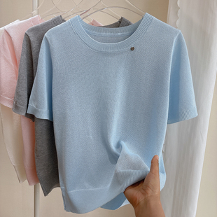 T恤冰丝上衣纯色百搭女韩系时尚 2026夏季 圆领短袖 宽松薄款 新品