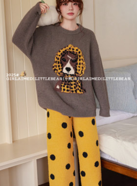 小熊家半边绒睡衣女冬加厚加绒保暖可爱卡通长袖家居服秋季珊瑚绒