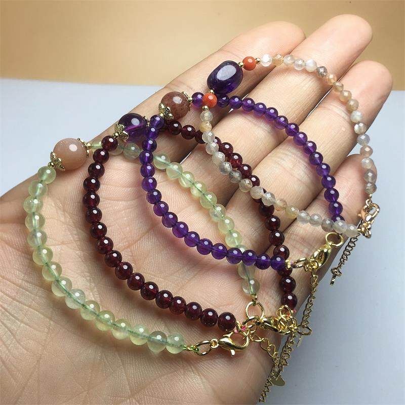 자연 백본 SUNSTONE면 처리 된 팔찌 여성 PREHNITE DUOBAO 팔찌 패션 신선한 크리스탈 보석 선물