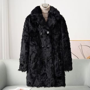 秋冬新品真皮草大衣女2025休闲设计款小湖羊复合皮毛一体裘皮外套