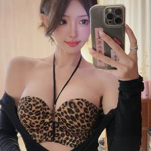 爆款 小胸聚拢显大上托豹纹性感文胸前扣挂脖舒适美背收副乳内衣女