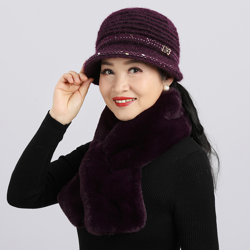 中老年人帽子女妈妈毛线帽老太太冬季加绒加厚奶奶保暖针织帽子