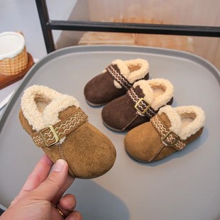儿童韩版棉鞋2025冬季新款女童时尚森系加绒勃肯鞋男童大棉豆豆鞋