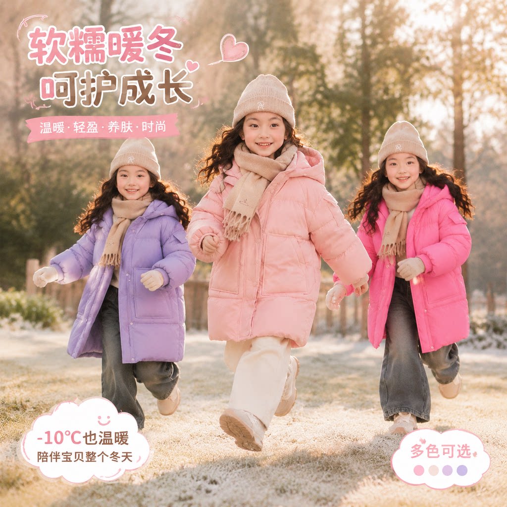 女童冬装羽绒棉服2026新款中长款中大童加厚棉衣女孩韩版休闲外套