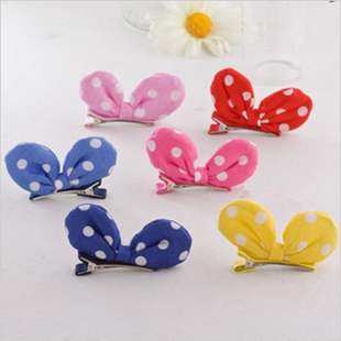 韩国儿童发饰韩版 甜美小妞波点水玉宝宝发夹卡小兔子耳朵立体边夹