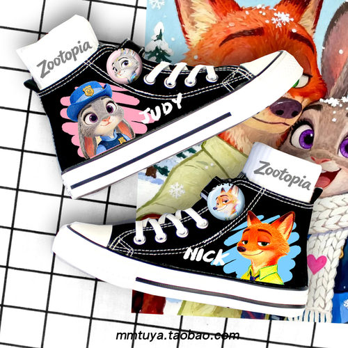 儿童高帮帆布鞋疯狂动物城魔术贴