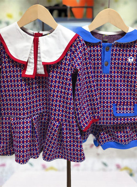 韩版童装24年春款上衣裤子两件套女童连衣裙兄妹装MS412301