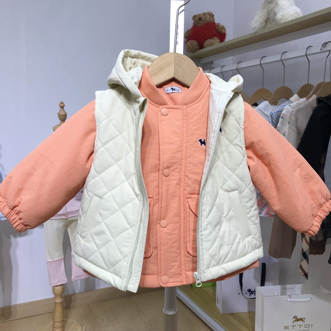 Y韩版童装秋冬款男女童宝宝连帽马甲夹棉外套超值两件套装6102602