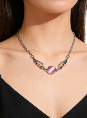 时尚个性仿猫眼石天使之翼翅膀项链女颈链