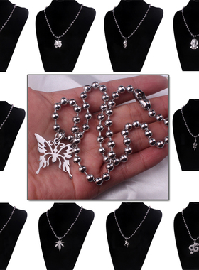 土酷风兔子蝴蝶吊坠圆珠链