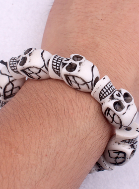 超酷朋克风手链木珠子手环夜店嘻哈男士骷髅头手镯个性时尚首饰