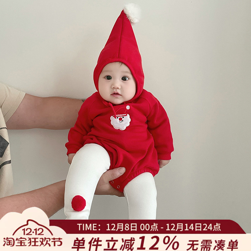 卡通圣诞服新年哈衣加绒保暖