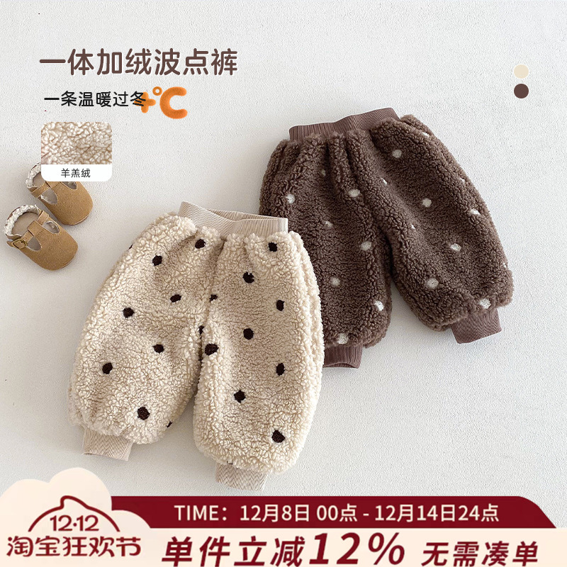 儿童波点加绒裤加厚裤子