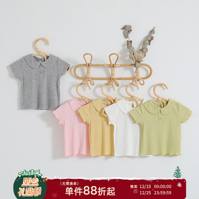 莫代尔女宝宝甜美荷叶领婴儿t恤