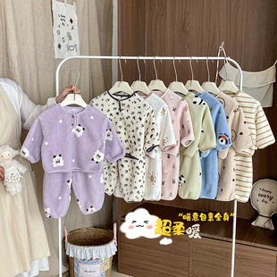 儿童家居服套装冬季女童韩版卡通睡衣睡裤两件套男童加厚保暖冬装