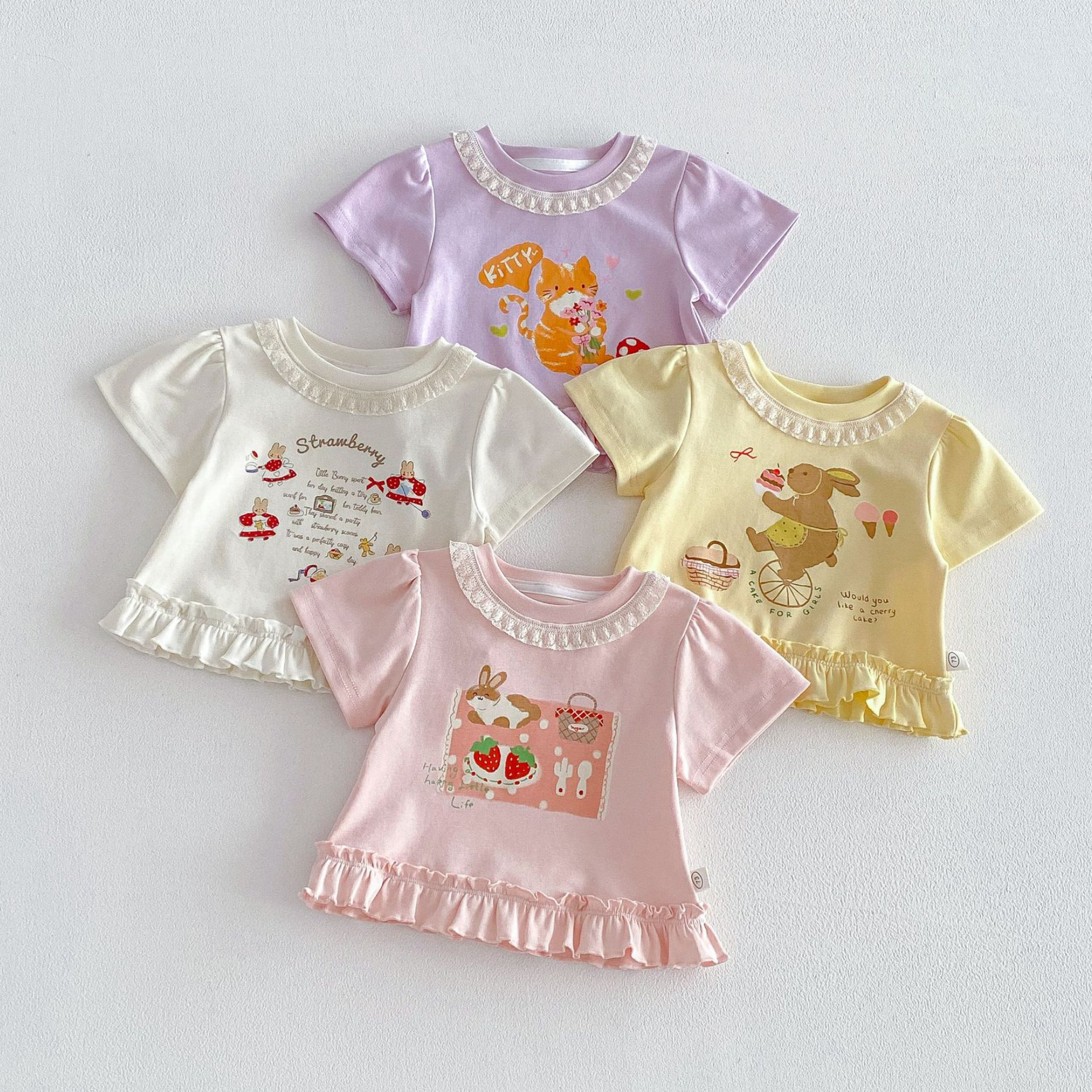 女童卡通T恤夏季韩版宝宝小兔可爱打底衫薄款儿童花边短袖上衣服,童装/婴儿装/亲子装,T恤,淘宝优惠券,粉丝福利购,淘宝优惠卷