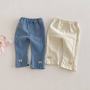 牛仔裤 子儿童纯色长裤 2026新款 宝宝洋气蝴蝶结裤 潮 春秋季 女童韩版