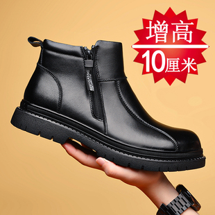 皮靴切尔西短靴 靴加绒内增高8cm6cm男士 增高鞋 男10cm马丁靴男工装