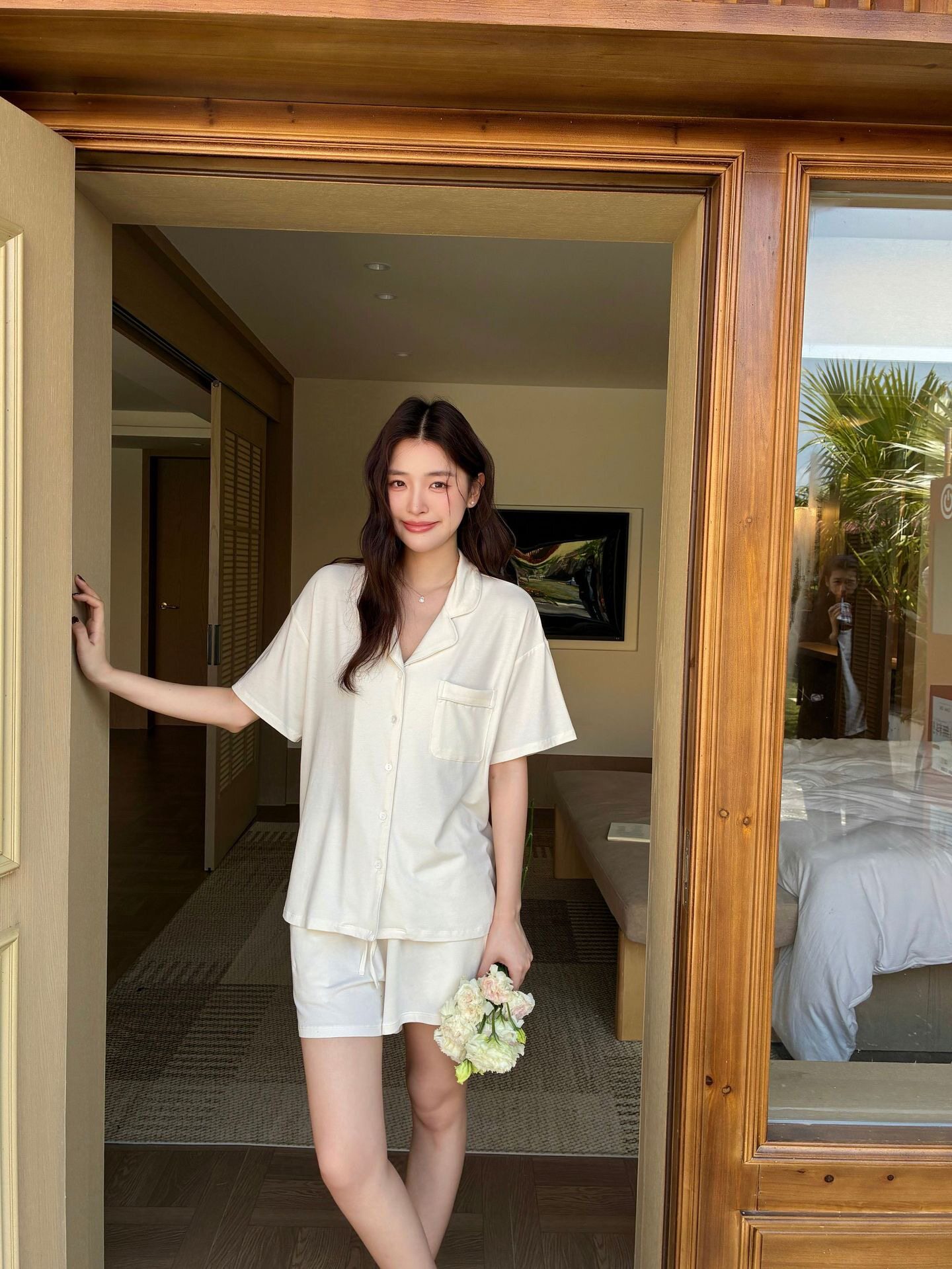 软糯莫代尔棉夏季凉感短袖短裤套装亲肤家居服开衫睡觉穿的睡衣