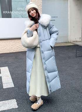 韩版女装大毛领连帽羽绒棉服女长款过膝收腰防寒百搭通勤外套棉袄