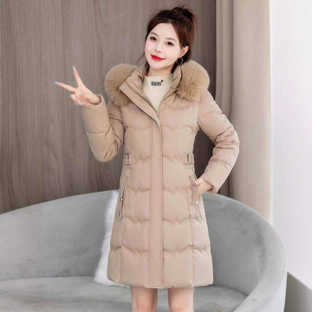 羽绒棉服女中长款棉衣韩版修身大毛领棉袄2025加厚棉袄女新款外套