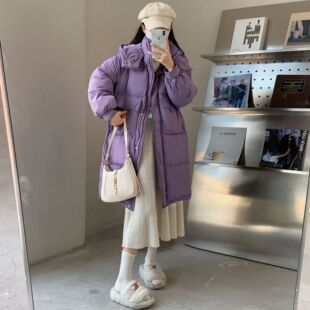黄色中长款羽绒棉服女2023年新款女生冬季外套面包服加厚棉袄棉衣