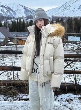 反季2025新款复古美式加厚保暖毛领棉服女冬季短棉袄派克服外套潮