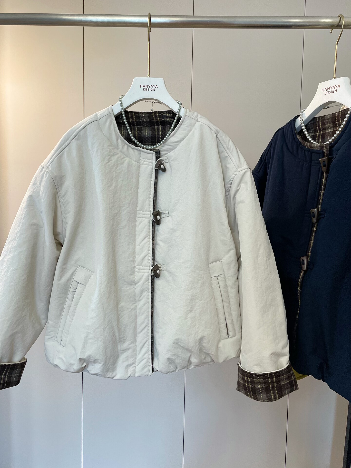 hanyaya冬季韩版复古撞色棉服女装小个子单排扣百搭保暖棉衣外套