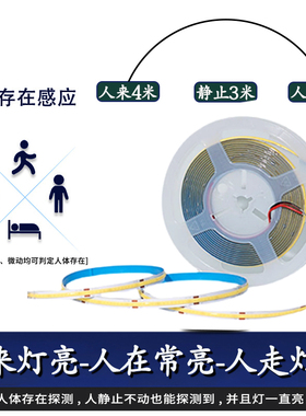 人体存在感应灯带COB毫米波雷达智能24V自粘低压灯条柔性开关LED