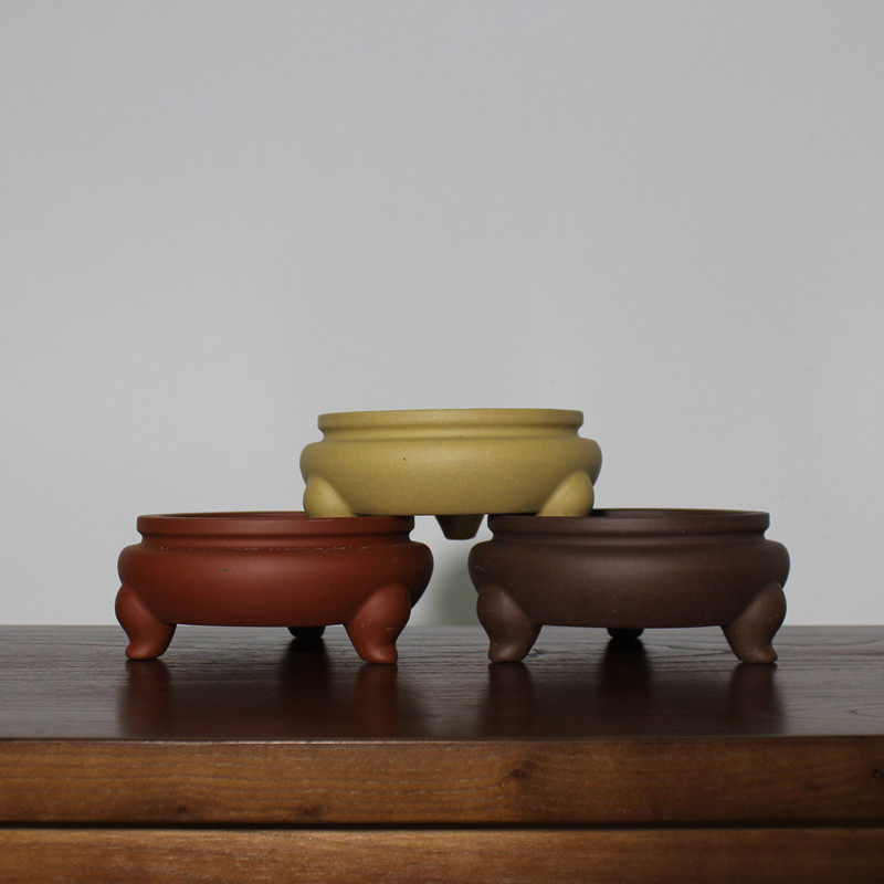 宜兴三脚紫砂盆景花盆 古典小树桩悬崖盆 菖蒲多肉盆文竹盆桌面盆