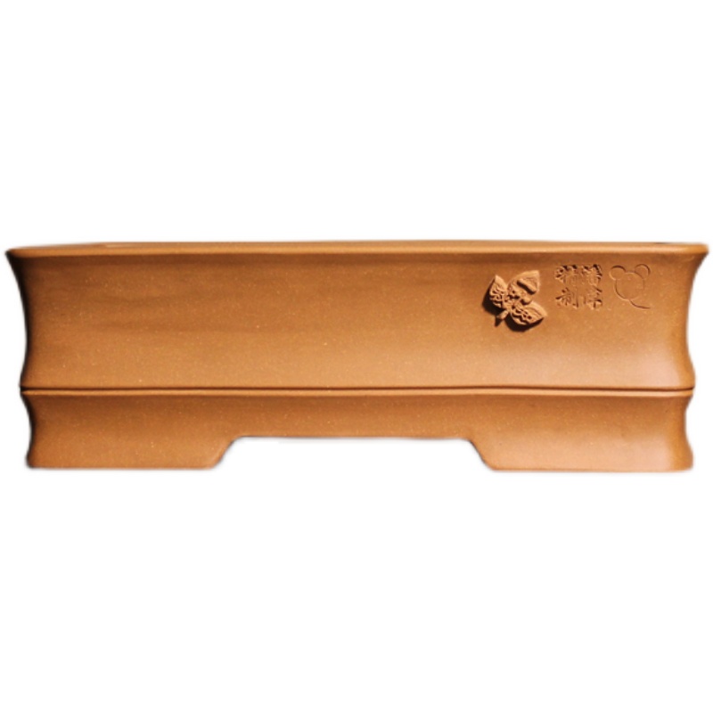 一叶知秋 紫砂长方形精品花盆 小树桩盆景盆古典手工竹节老段泥i.