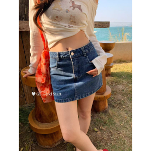 热裙开了长腿滤镜春夏时髦休闲简约百搭A字牛仔短裙半身裙D0511E