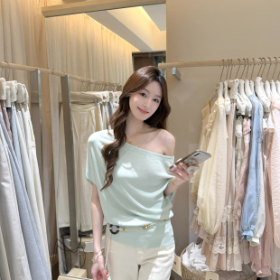 配腰绳 通勤lady不规则一字小衫 市品高知感 16029 OFFICIAL