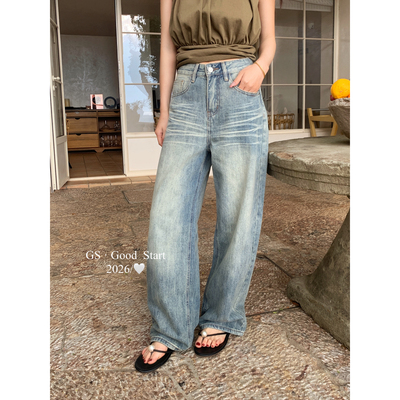 tg高牛做旧洗水感·太对味了夏季时髦复古直筒显瘦休闲牛仔裤D321