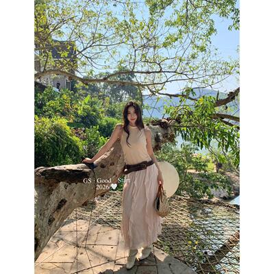 大热门美酷vibe～爆款怒推春气质浪漫荷叶边拼接无袖连衣裙D0689