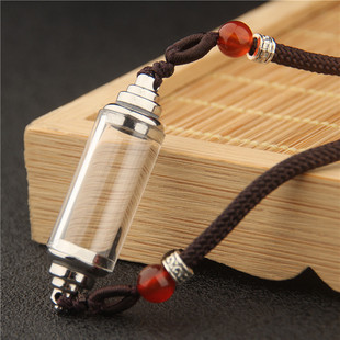 钛钢透明符管横挂双头可打开装救心丸瓶子项链朱砂瓶嘎乌盒吊坠男
