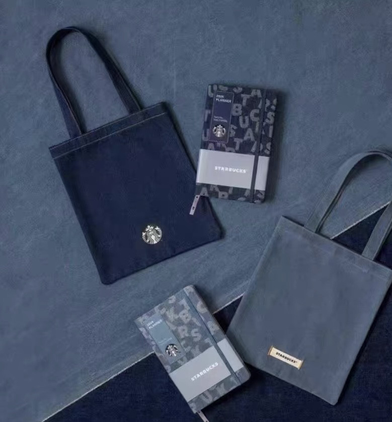 简约时尚台湾星巴克2025年牛仔布日历笔记本记事本附帆布袋