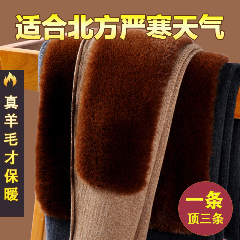 加绒加厚羊绒裤男保暖秋裤冬季高腰打底加厚护腰护膝羊毛裤