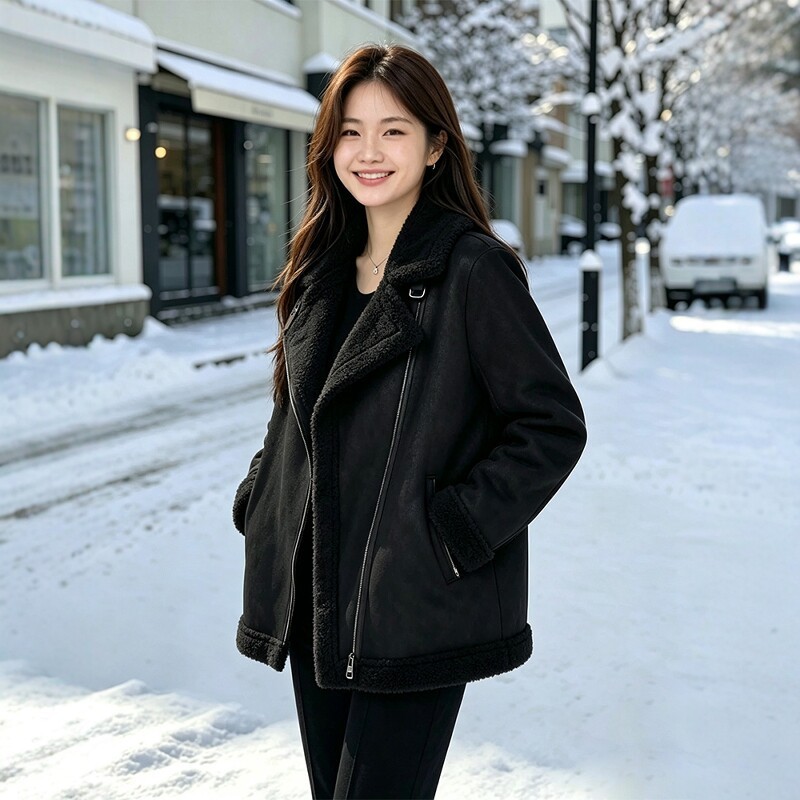 大码女装秋冬毛绒外套200斤胖mm宽松遮肉显瘦拉链夹克衫3733