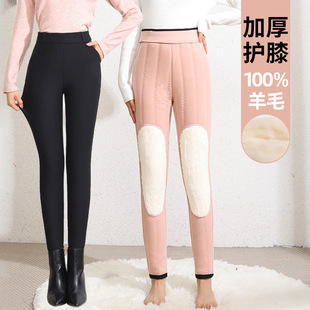 新款 特厚黑色棉裤 羊毛加绒打底裤 护膝外穿大码 女 女高腰小脚裤 冬季